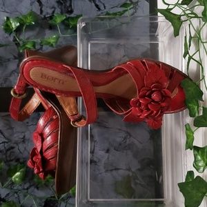 BORN red leather heel about 3.5in height
